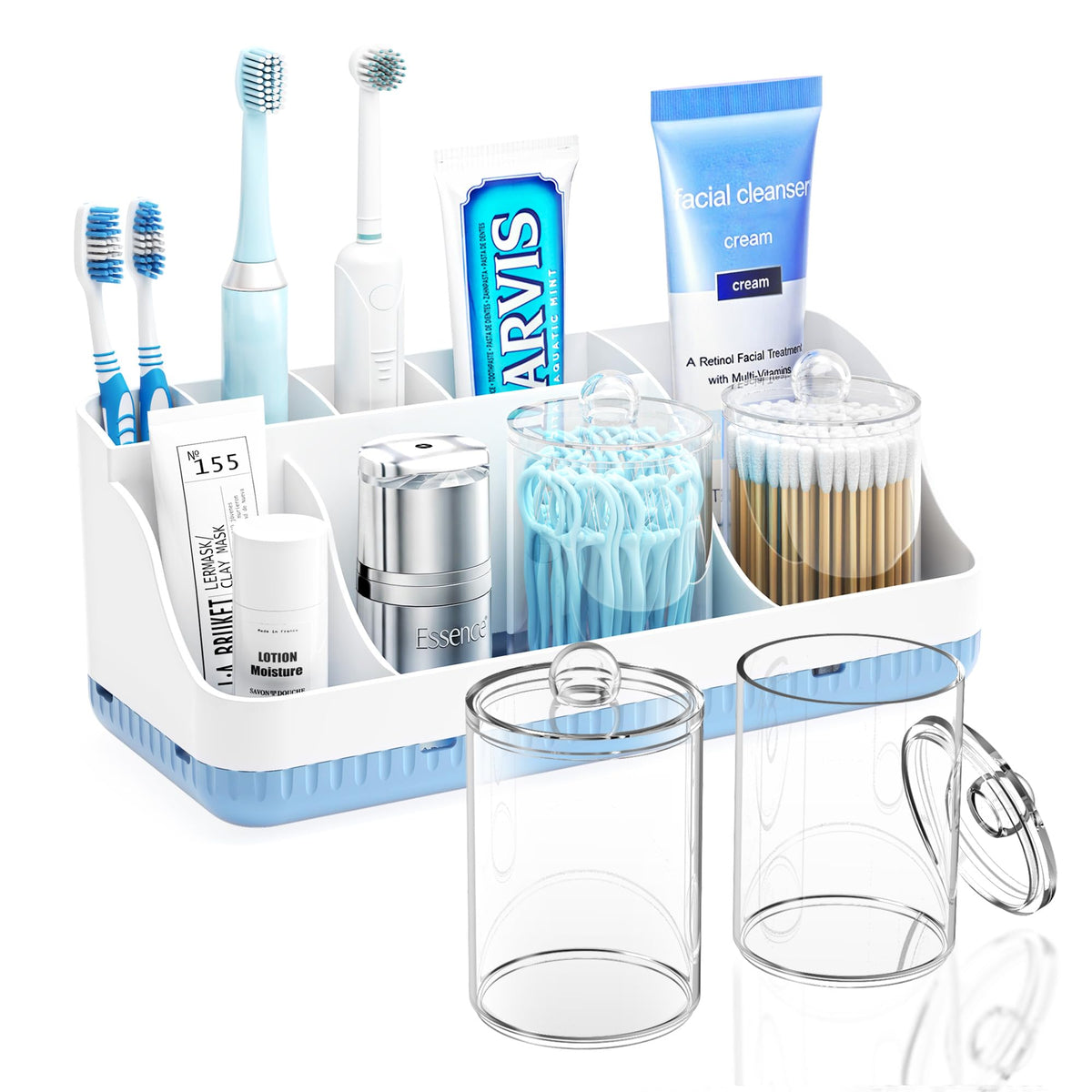 Bathroom Counter Organizer and Storage, 7 Slots Detachable Toothbrush Holders for Bathrooms, Anti-Slip Electric Toothbrush and Toothpaste Holder Countertop Vanity Organizer Accessories for Adults Kids