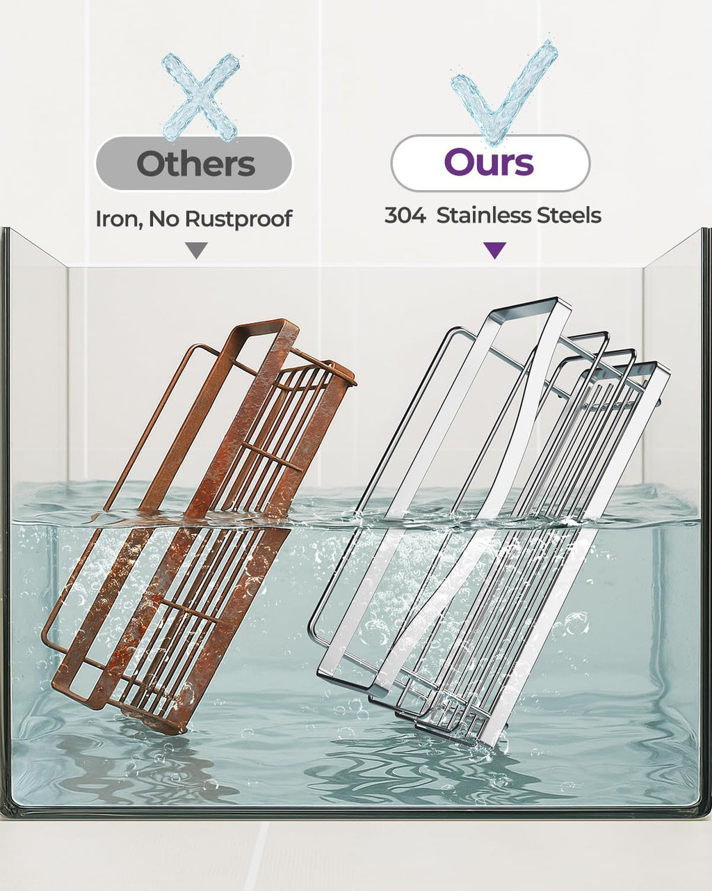 ODesign 3 Pack Adhesive Shower Caddy,Rustproof Shower Shelves Rack,Silver