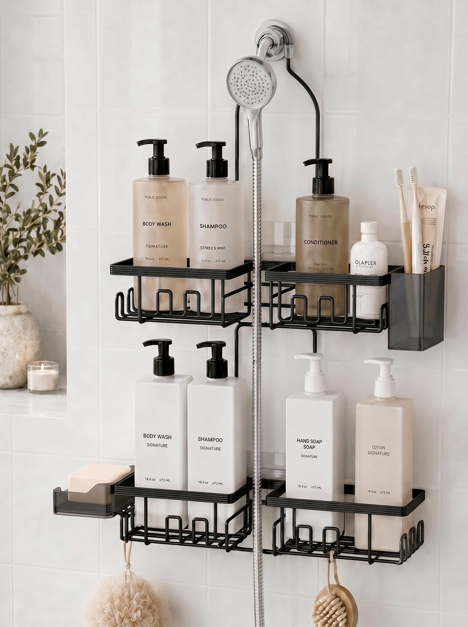 Adjustable Shower Caddy Hanging for Handheld Showerheads, Rustproof, Silver