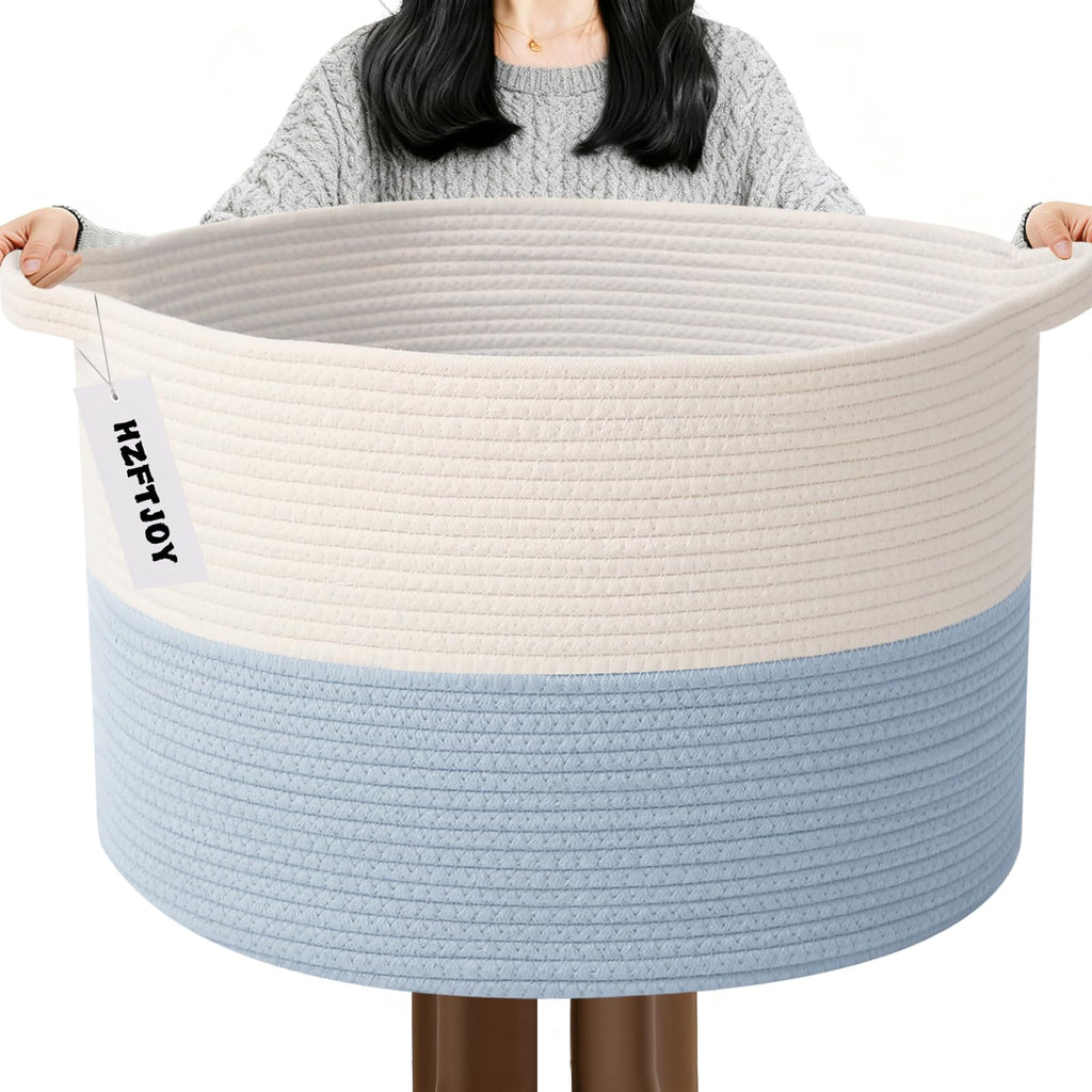 Large Woven Blanket Basket,65L Cotton Rope Laundry Basket