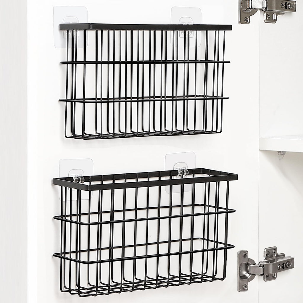 Sinnsally 2 Pack Cabinet Door Organizer,Self Adhesive Lid Organizer Inside Cabinet Storage Boxes,Stackable Hanging Basket Bins Wall Mounted Shower Caddy Holder for Kitchen,Bathroom,Pantry(Clear White)