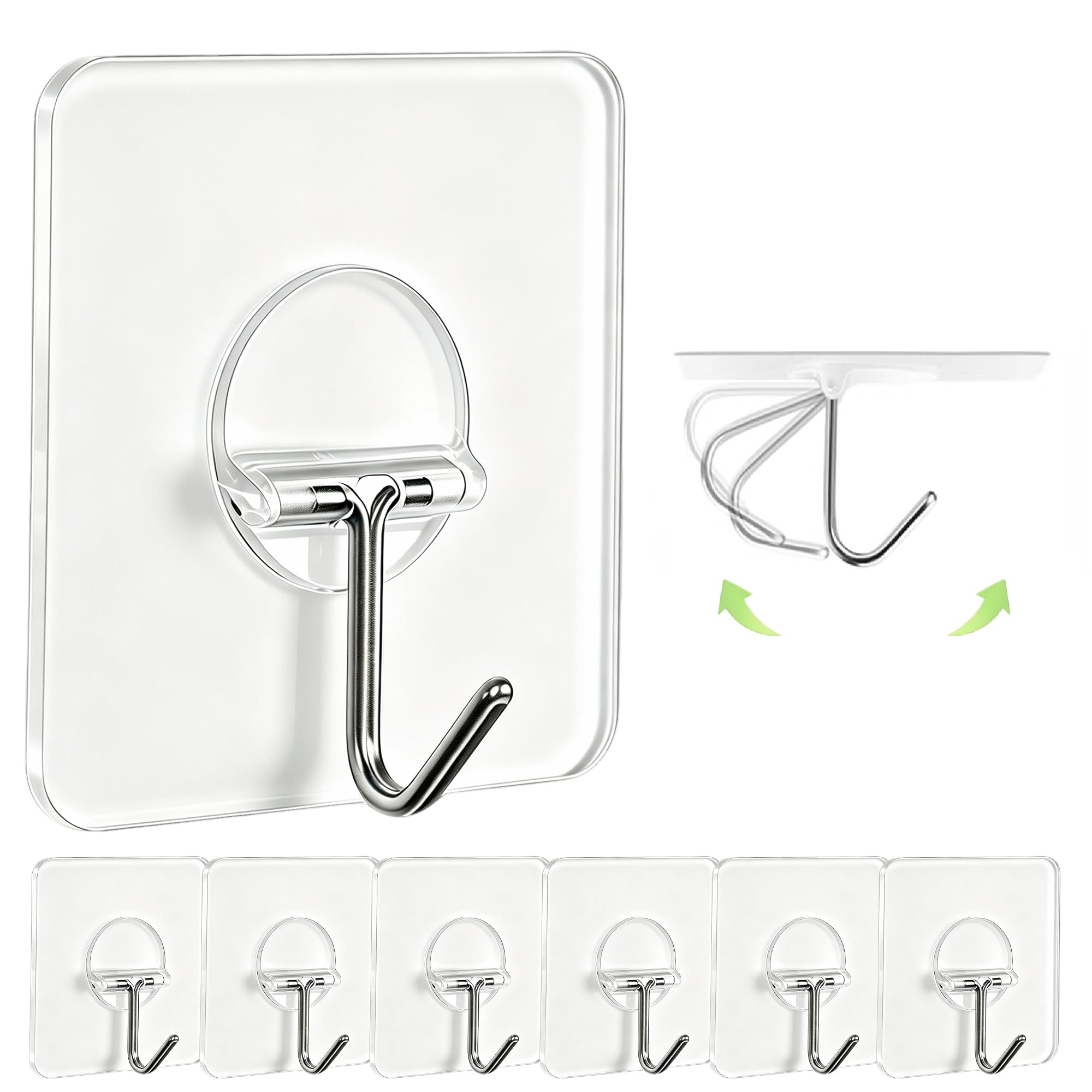 Adhesive Wall Hooks No Drill Clear Heavy Duty, 13LB Sticky 12 Pack