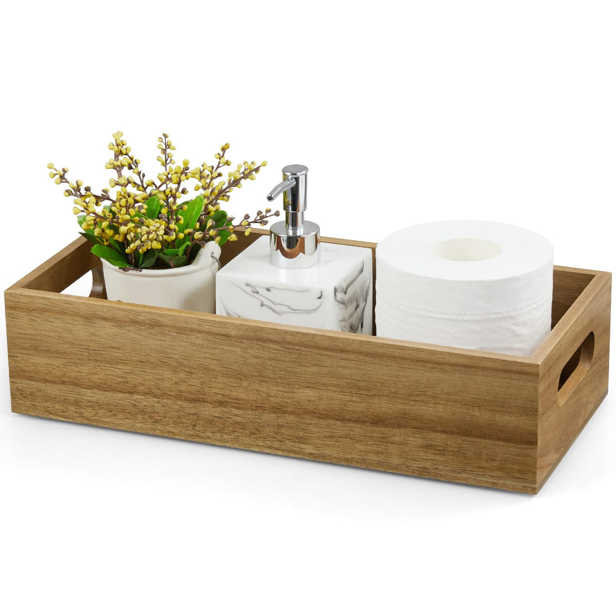 ALELION Black Bathroom Basket - Wooden Toilet Tank Paper Basket with Handle for Organizing - Back of Toilet Storage Organizer for Bathroom Tank Topper Counter - Black Bathroom Decor Box