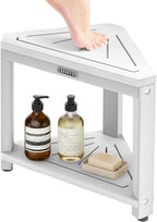 Corner Shower Stool 14in Small Bench Storage Shelf White