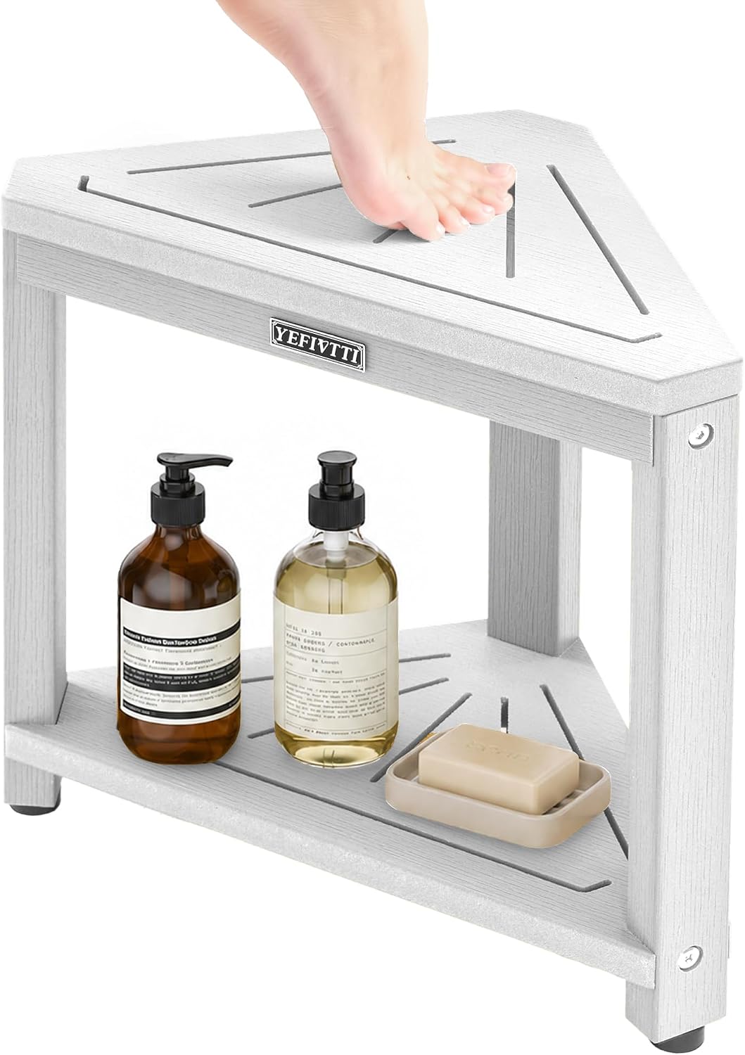 Corner Shower Stool 14in Small Bench Storage Shelf White