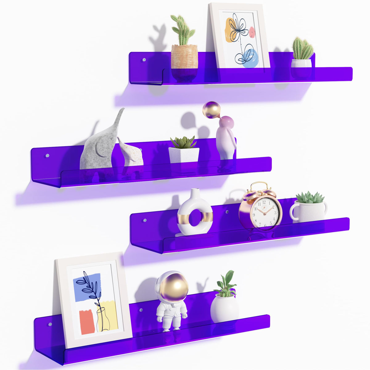 upsimples 4 Pcs 15" Acrylic Shelves for Wall Storage and Organizer, Clear