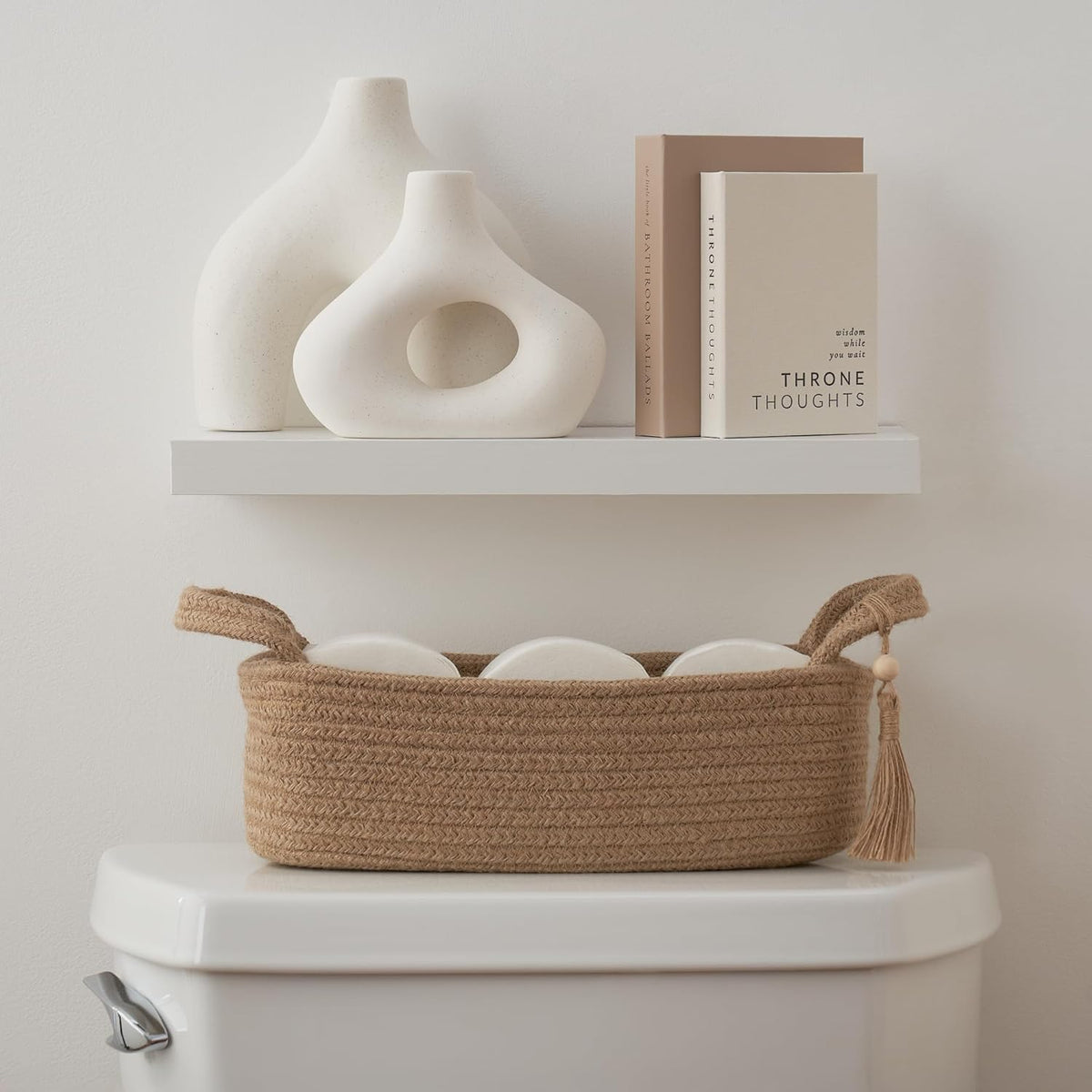 Decorative Toilet Paper Basket - Boho Jute Cotton Rope Bin with Tassel