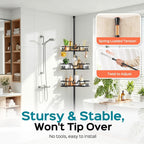 HAMITOR Shower Caddy Tension Pole: 4-Tier Adjustable Corner Organizer Black