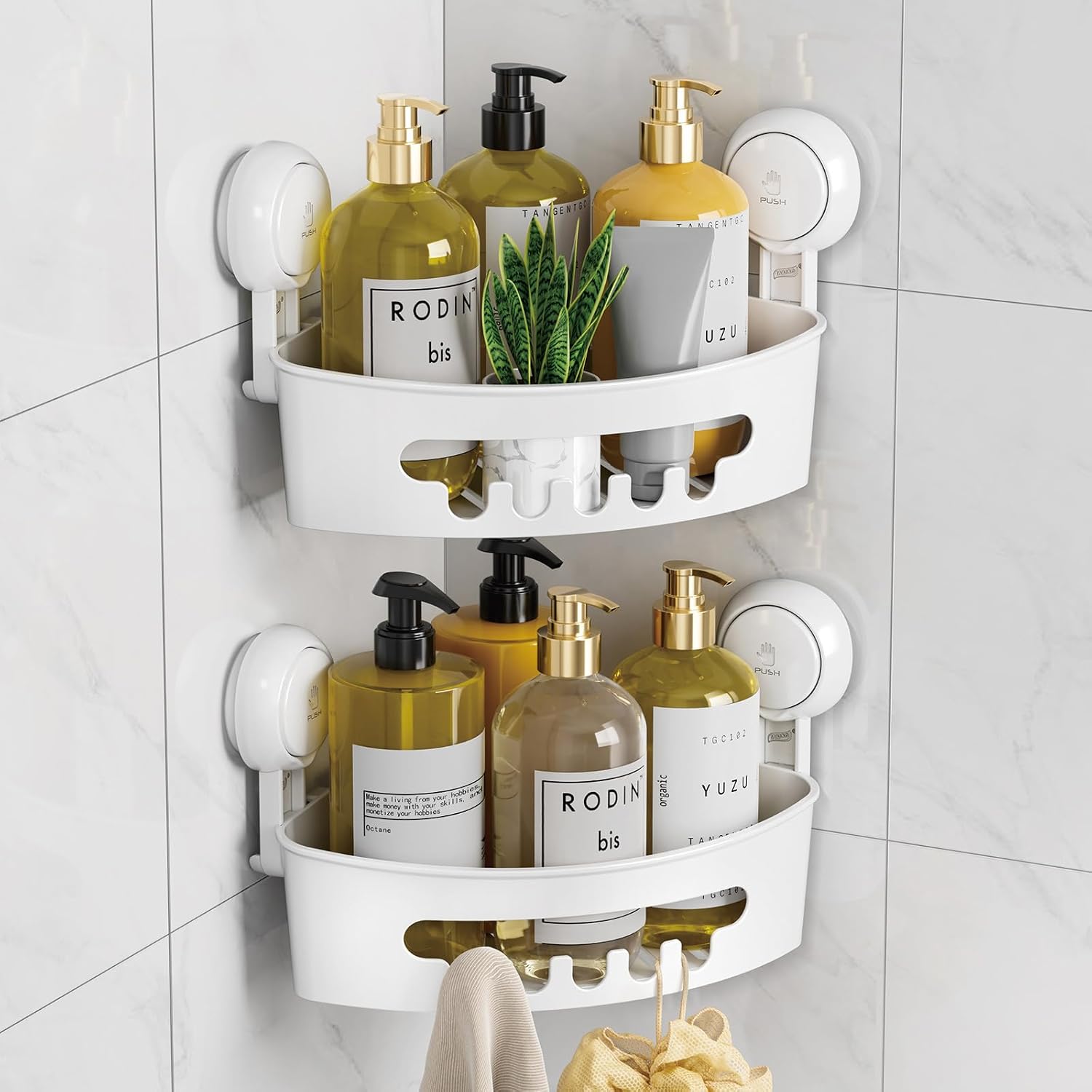LEVERLOC Corner Shower Caddy Suction Cup, shower shelves suction cup, White
