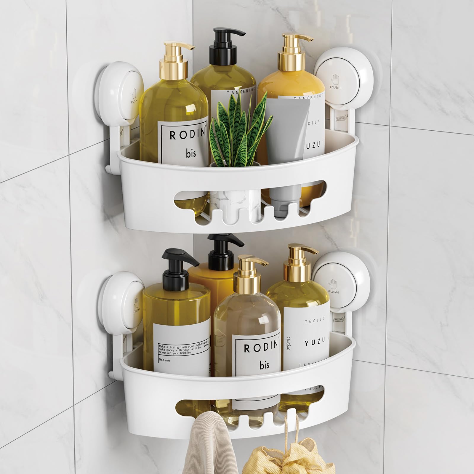 LEVERLOC Corner Shower Caddy Suction Cup, shower shelves suction cup, White