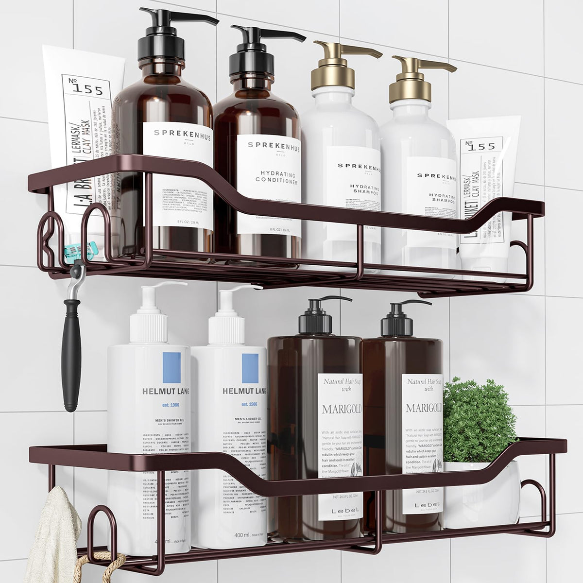 Kitsure Shower Caddy, Adhesive Shower Organizer, Large, Black