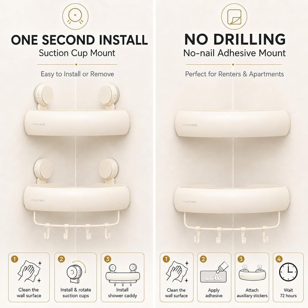 Corner Shower Caddy Suction Cup, Removable Bath Organizer Shelf