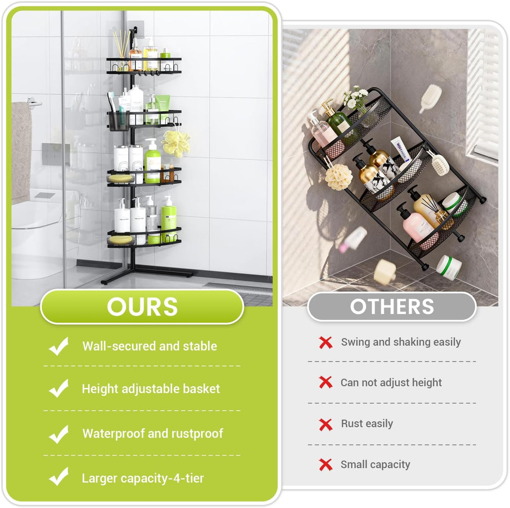 Standing Shower Caddy Corner - Rustproof Bathroom Shower Stand Shelf