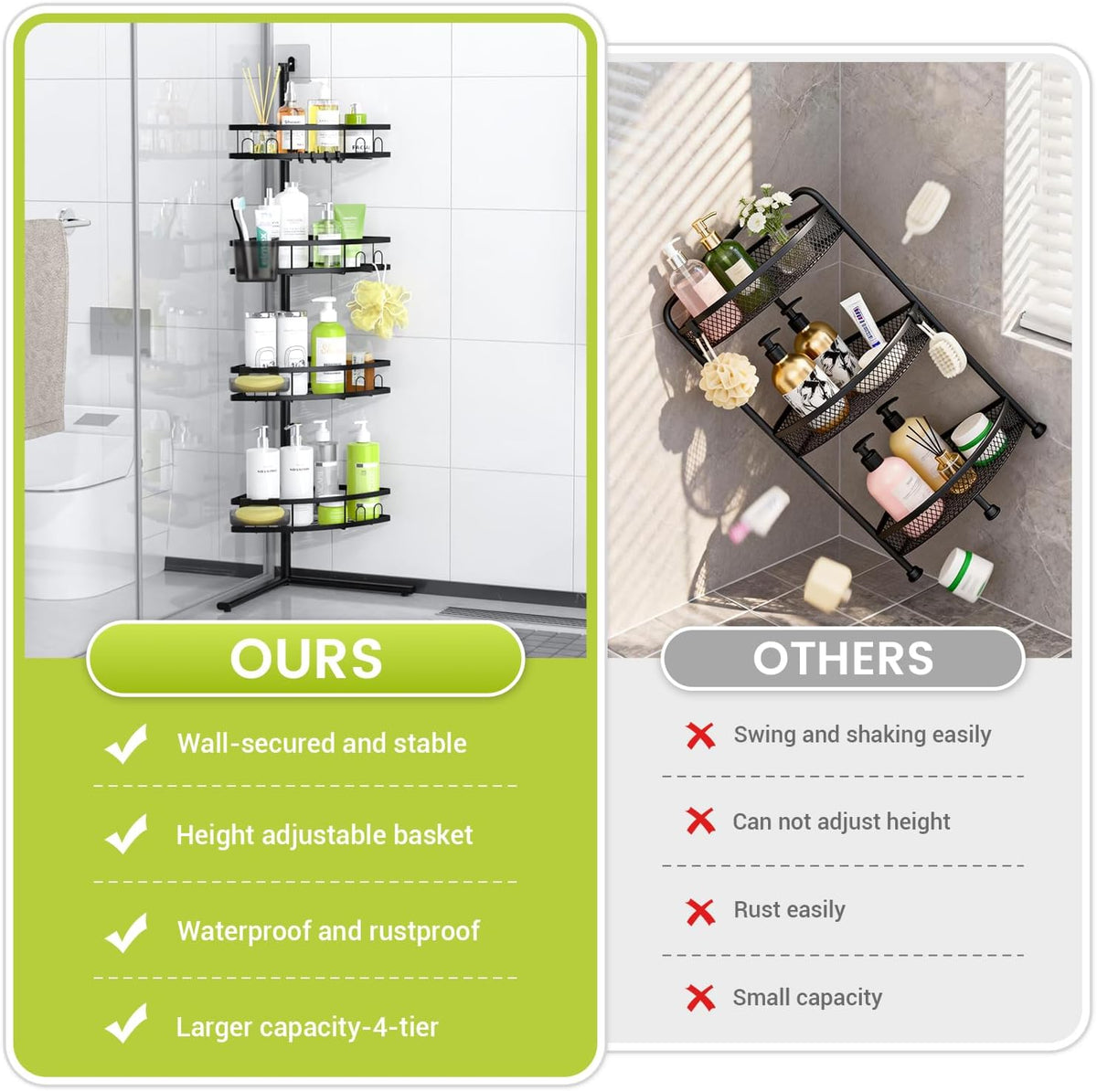 Standing Shower Caddy Corner - Rustproof Bathroom Shower Stand Shelf
