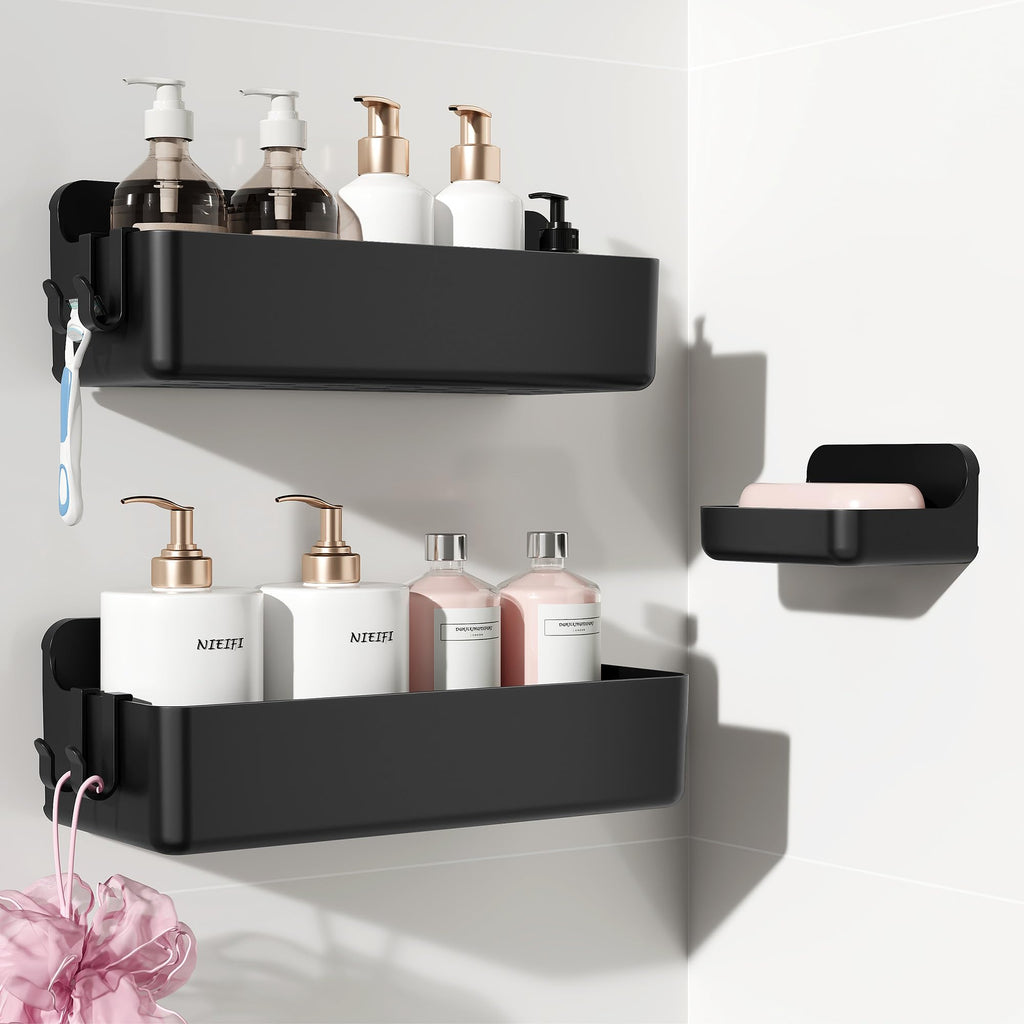 Nieifi Adhesive Shower Shelves, Clear, 5 Pieces