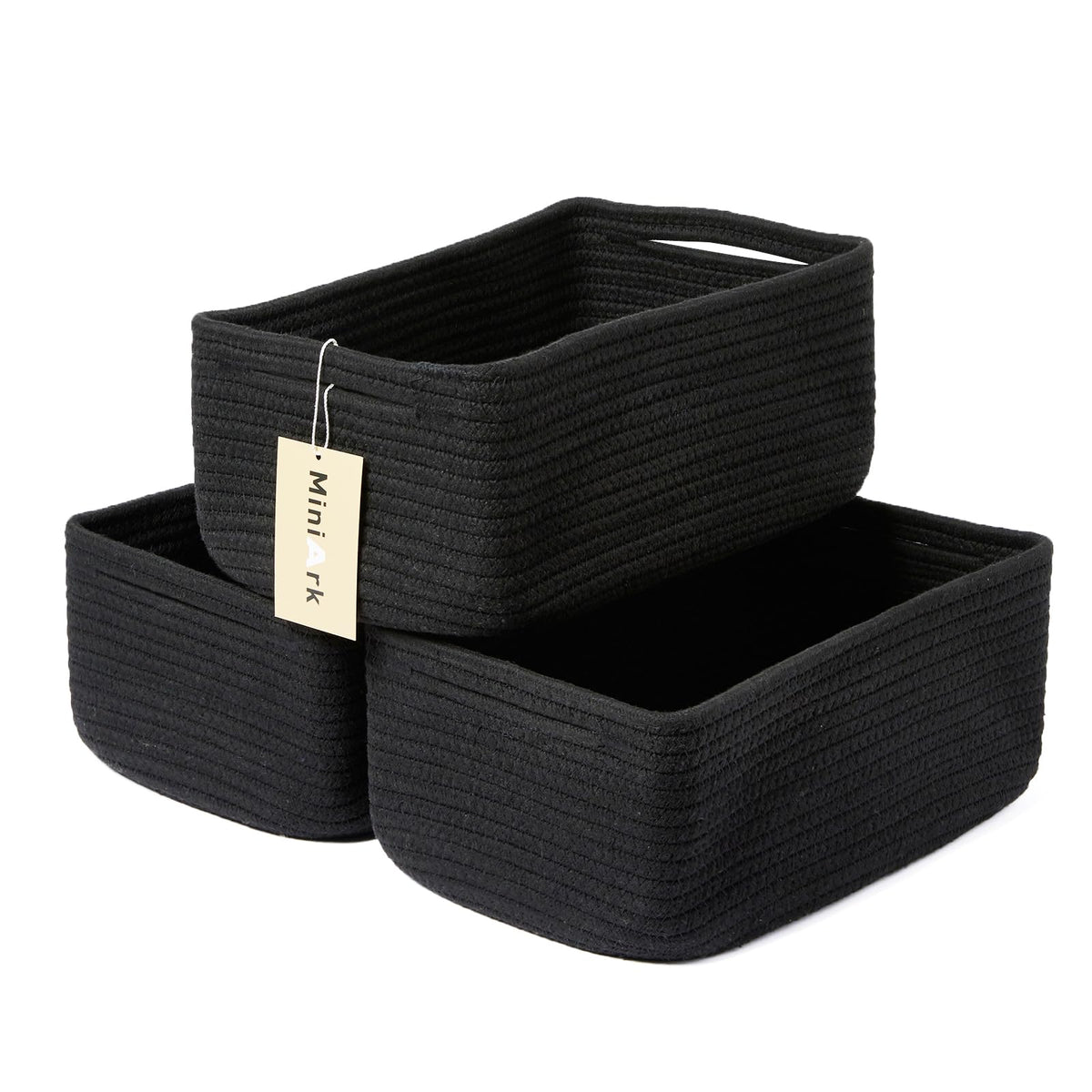 MiniArk Small Storage Baskets for Organizing | Closet Organizer Bins | Shelf Toy Basket | Woven Rope Baskets | Cube Decorative Box | Shallow Basket | L11.5xW7.5xH4.7| Brown