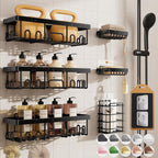 Veken Shower Caddy 6-Pack with Hooks, Bathroom Organizers & Storage, Black