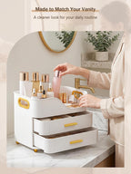 Booklov Large Makeup Organizer for Vanity, Bathroom Countertop, White