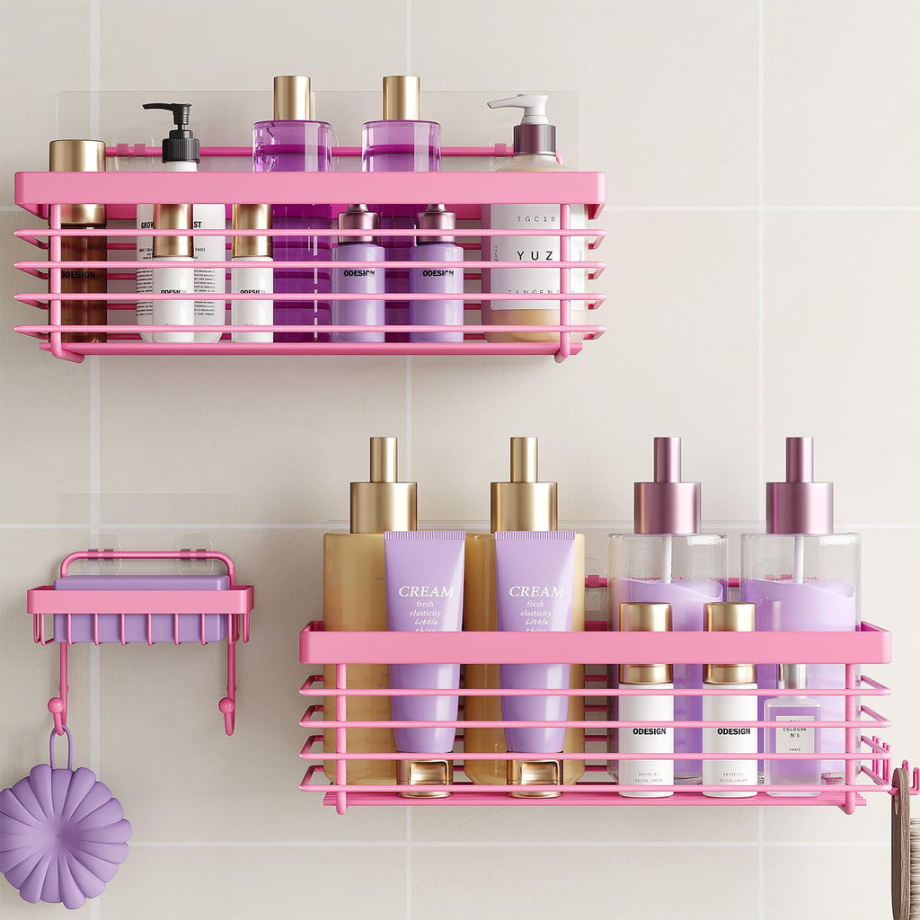 Shower Caddy Adhesive 3 Pack Stainless Steel Storage Organizers-Silver
