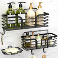 Yougai Shower Organizer with Soap Holder and Hooks for Bathroom (Black)