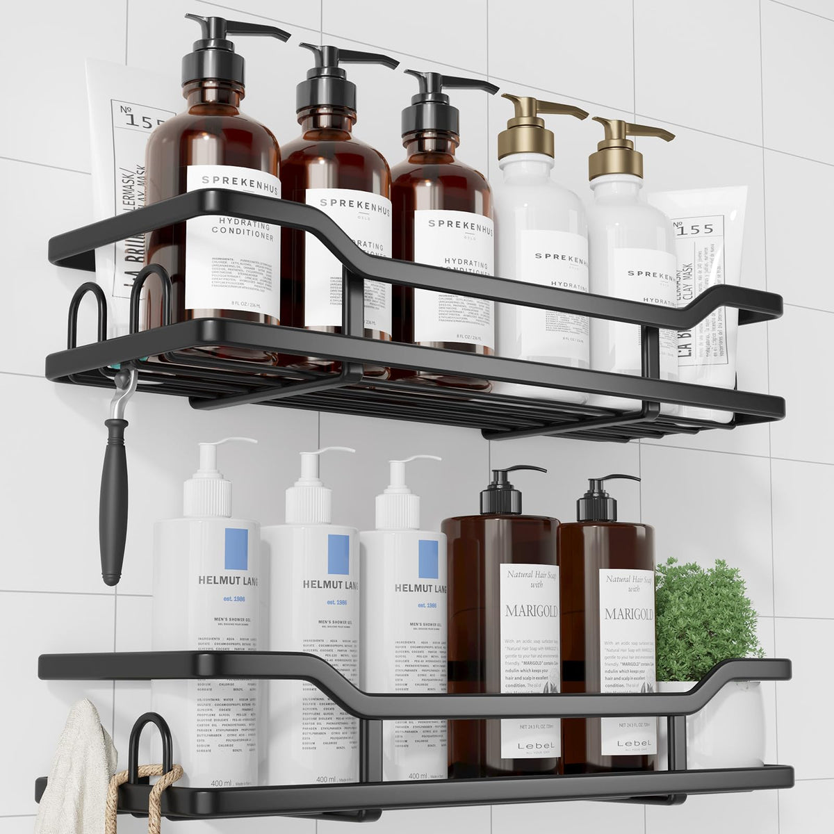 Kitsure Shower Caddy, Adhesive Shower Organizer, Large, Black