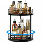 2-Tier Rotating Bathroom Countertop Organizer, Wooden Makeup Vanity Storage, Multifunctional Lazy Susan Turntable for Skincare, Perfume and Cosmetics (Brown)