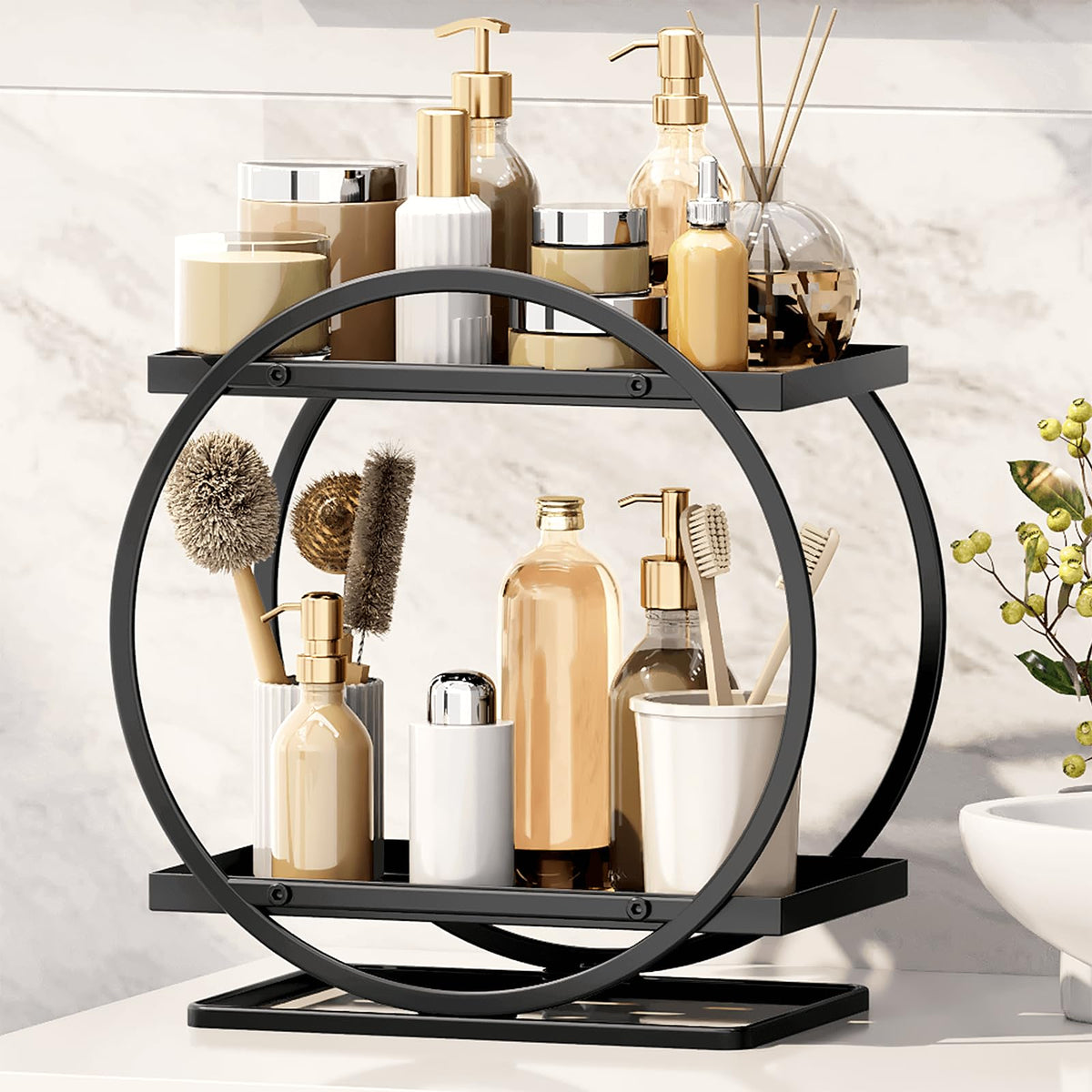 Bathroom Counter Organizer, 2-Tier Black Perfume Organizer Dresser