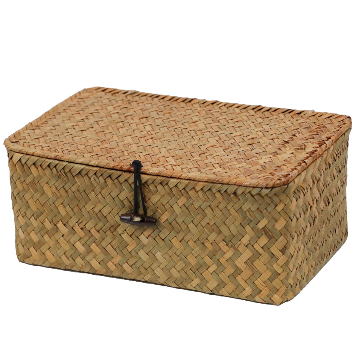 Wicker Storage Basket with Lid, Seagrass Storage Baskets for Organizing