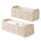 Mkono 2Pc Macrame Storage Basket, Boho Decor Toilet Paper Holder, Ivory