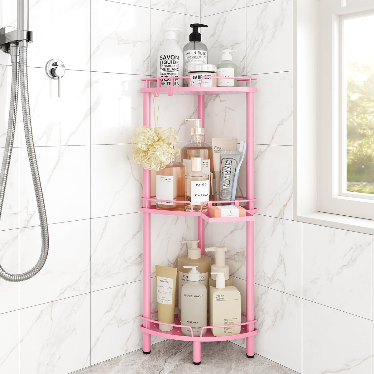 ELYKEN Corner Shower Caddy, 3 Tier Stainless Steel Shower Organizer, White