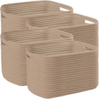 4 Pack Storage Baskets for Organizing, 12''Lx9''Wx8''H Woven Baskets for Storage Toys, Towels, Books, and Clothes, Cotton Rope Basket for Shelves with Handle