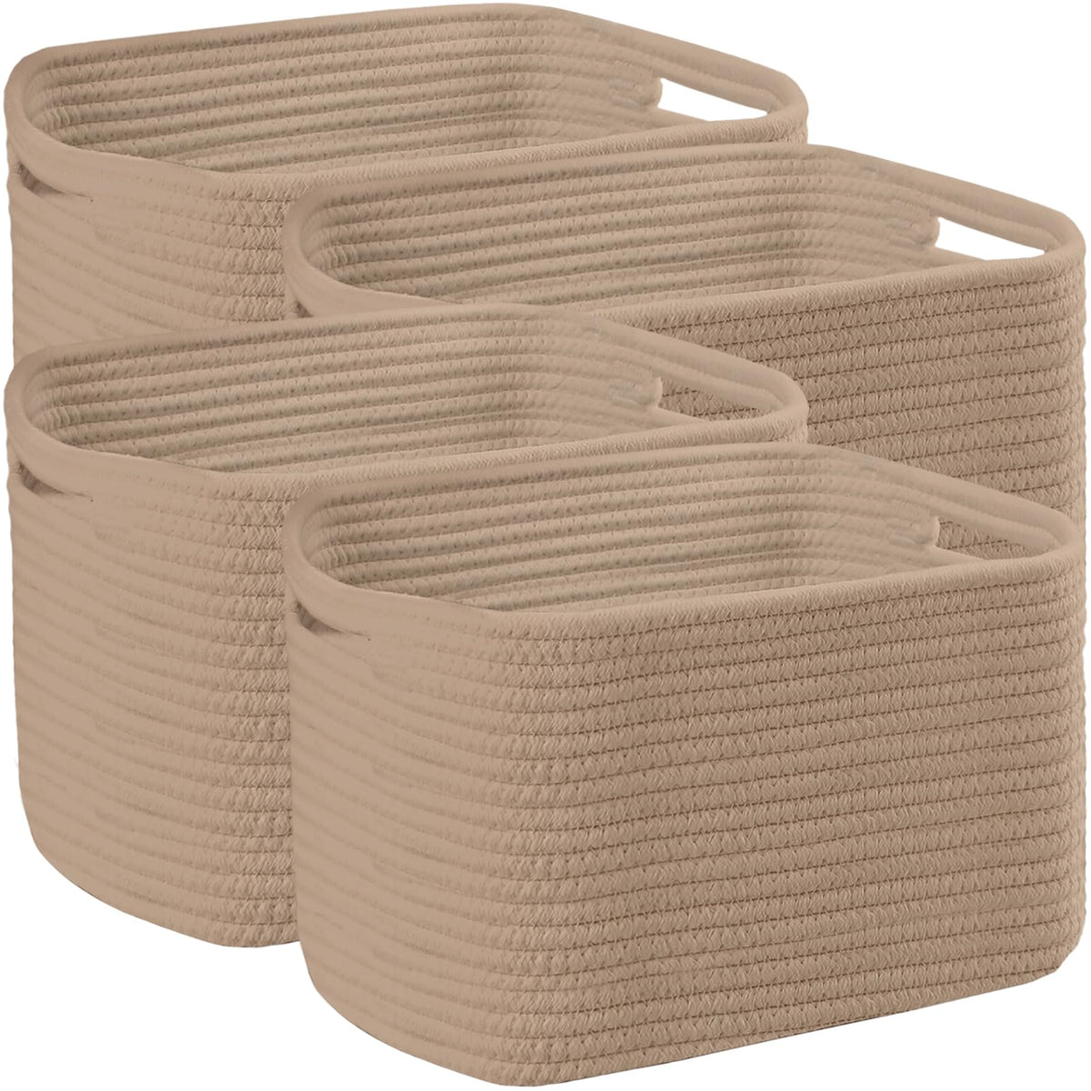4 Pack Storage Baskets for Organizing, 12''Lx9''Wx8''H Woven Baskets for Storage Toys, Towels, Books, and Clothes, Cotton Rope Basket for Shelves with Handle