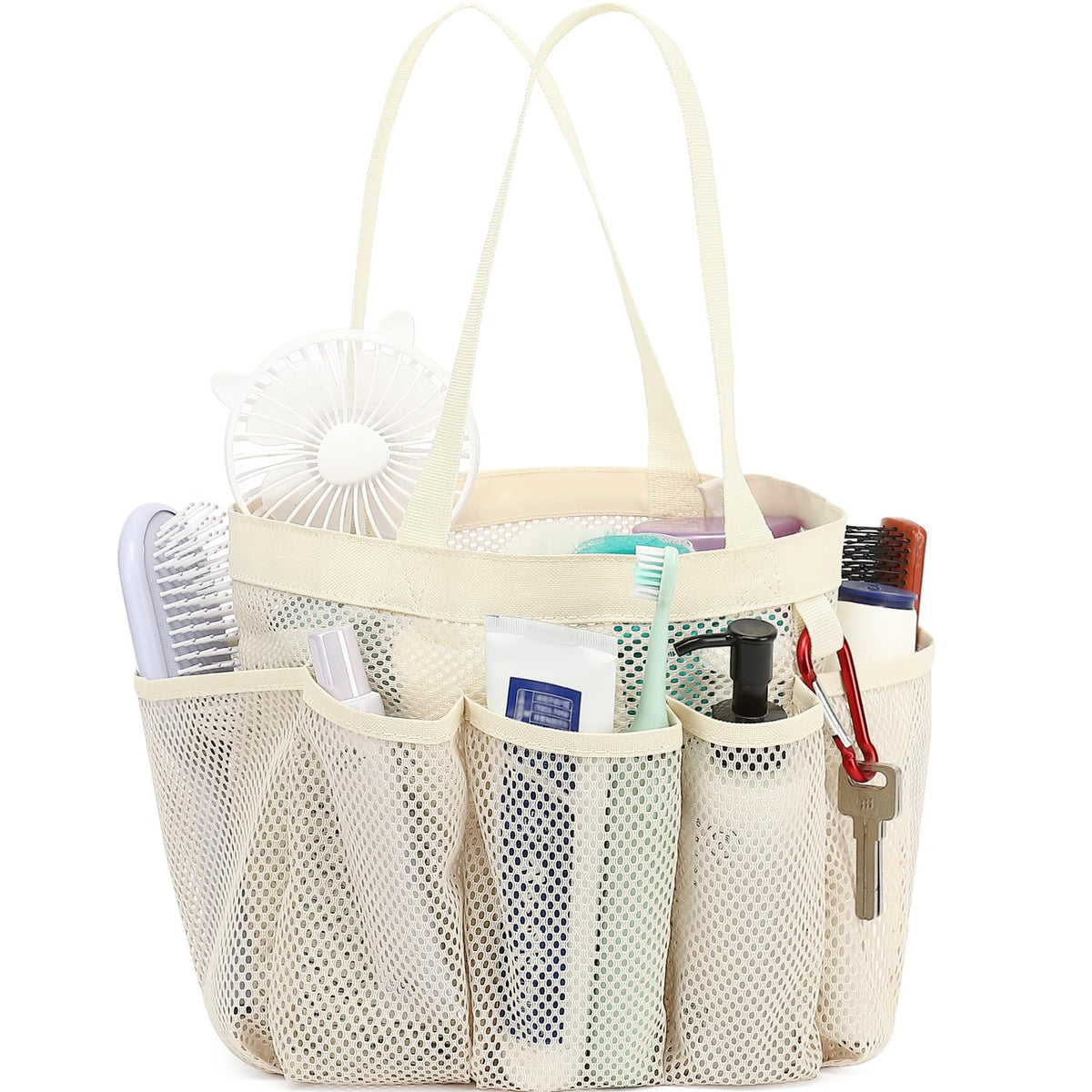Fammart Mesh Shower Caddy Portable for College Dorm Room Essentials, Odorless Polyester Large Shower Tote Bag with Dual Handles, 8-Pocket Quick-Dry Toiletry Organizer for Travel, Beach, Camping, Gym