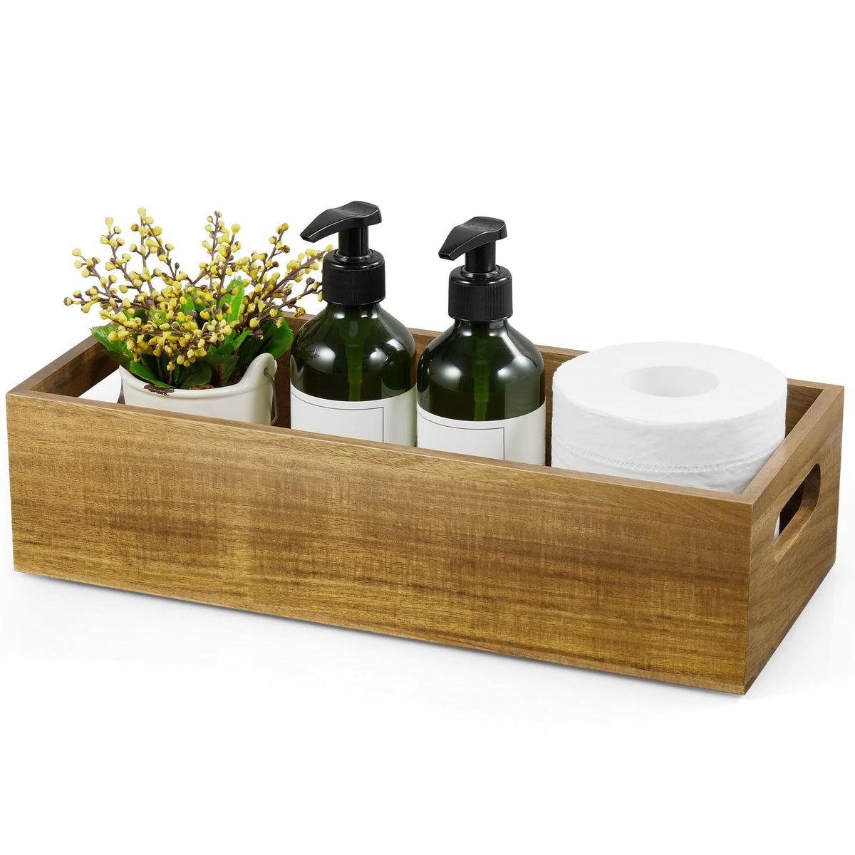 ALELION Black Bathroom Basket - Wooden Toilet Tank Paper Basket with Handle for Organizing - Back of Toilet Storage Organizer for Bathroom Tank Topper Counter - Black Bathroom Decor Box