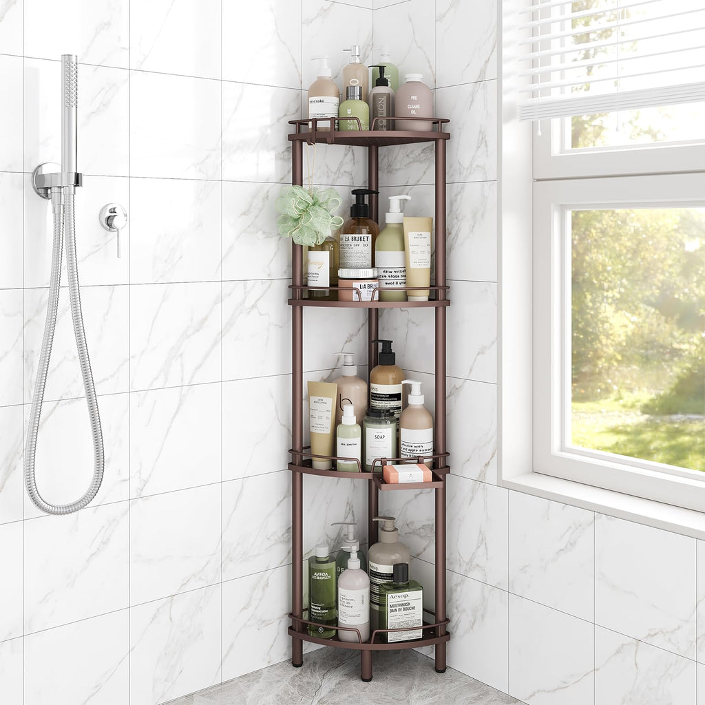 ELYKEN Corner Shower Caddy Standing, 4 Tier Metal Shower Organizer, Black