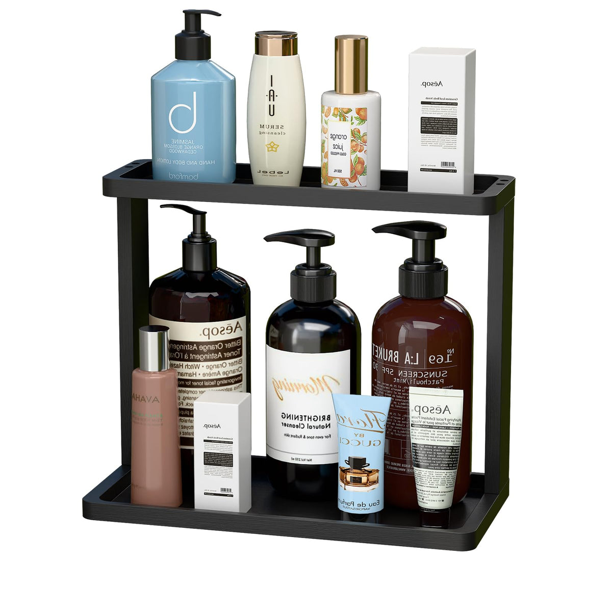 PEKER Bamboo Bathroom Organizer Countertop – Small Vanity Storage Shelf for Makeup, Perfume, Skincare – Natural Cosmetics Display Rack for Dresser, Sink, Kitchen – Natural