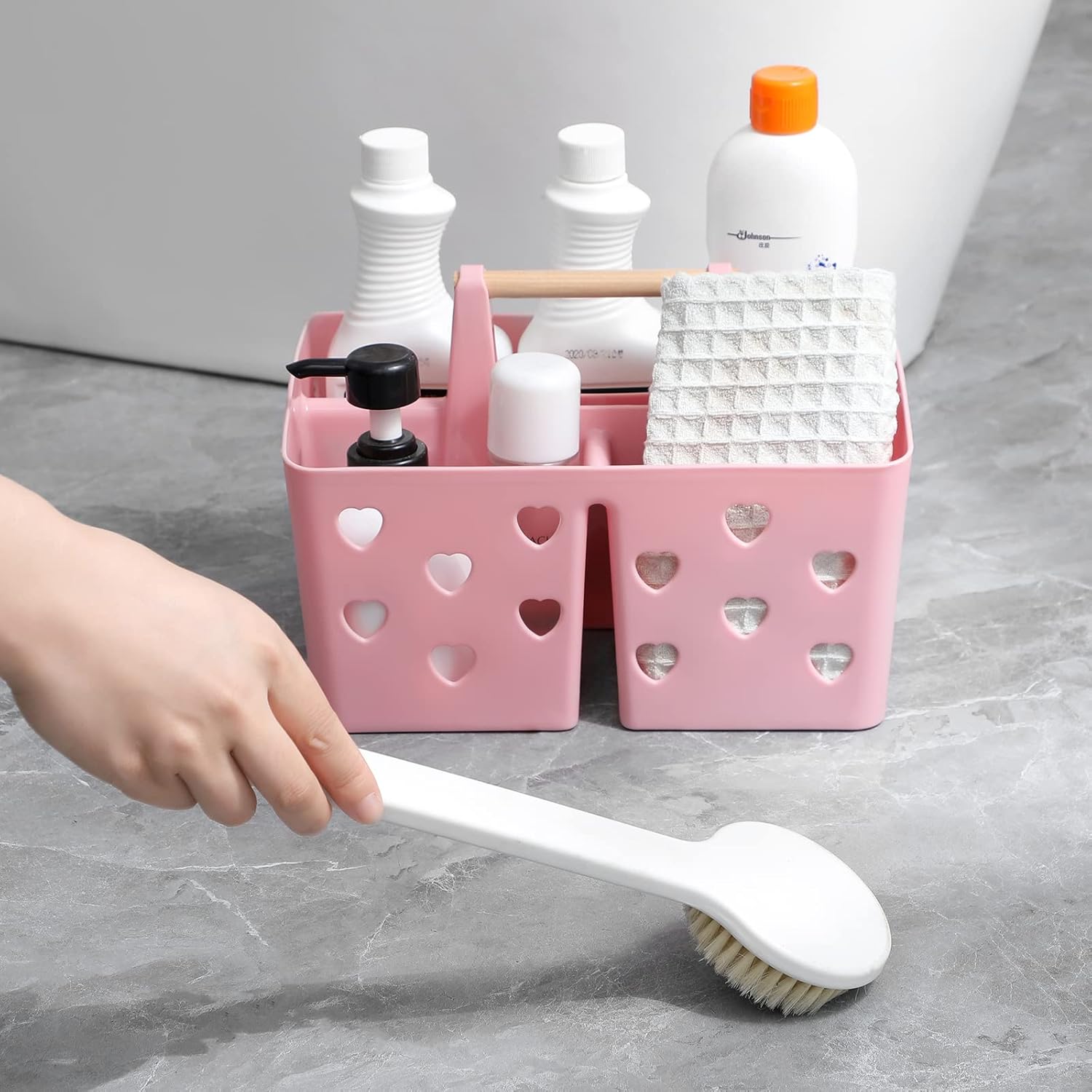 Portable Shower Caddy Plastic Shower Basket Organizer with Handle, Pink