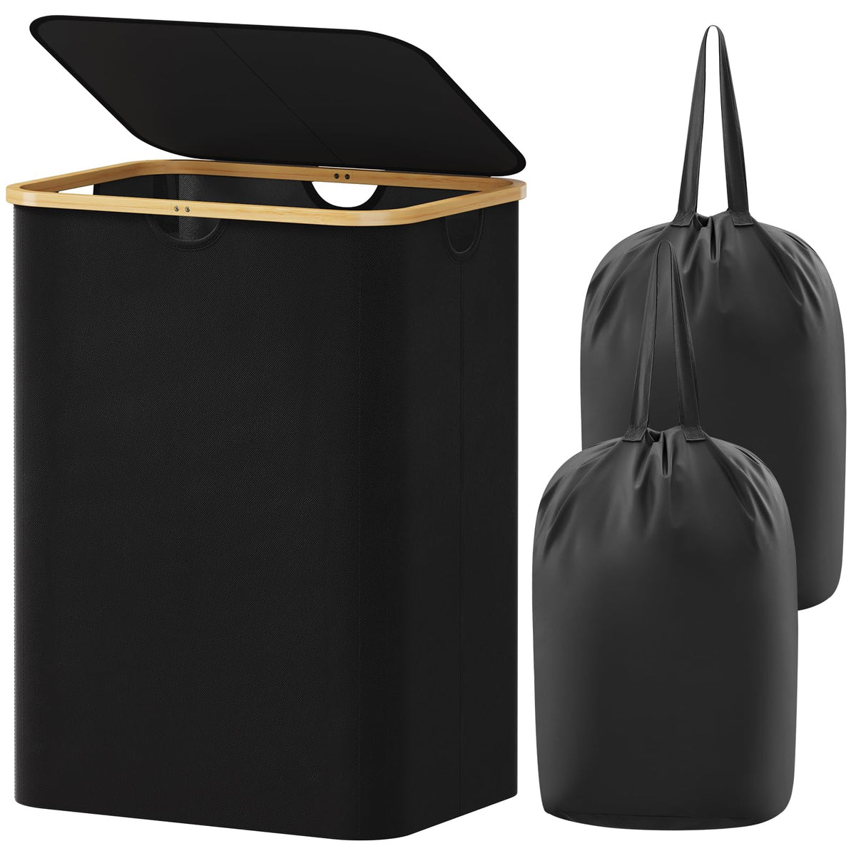 Lifewit 105L Large Laundry Basket with Lid, Removable Bags, Beige