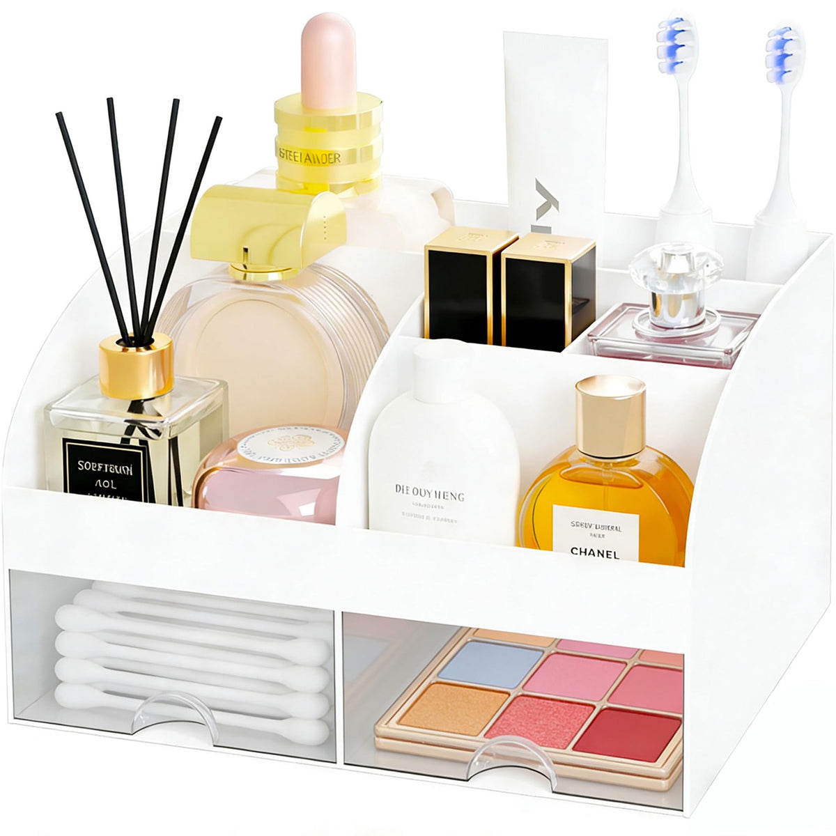 Makeup Organizer with 2 Drawers, Countertop Cosmetic Storage for Vanity