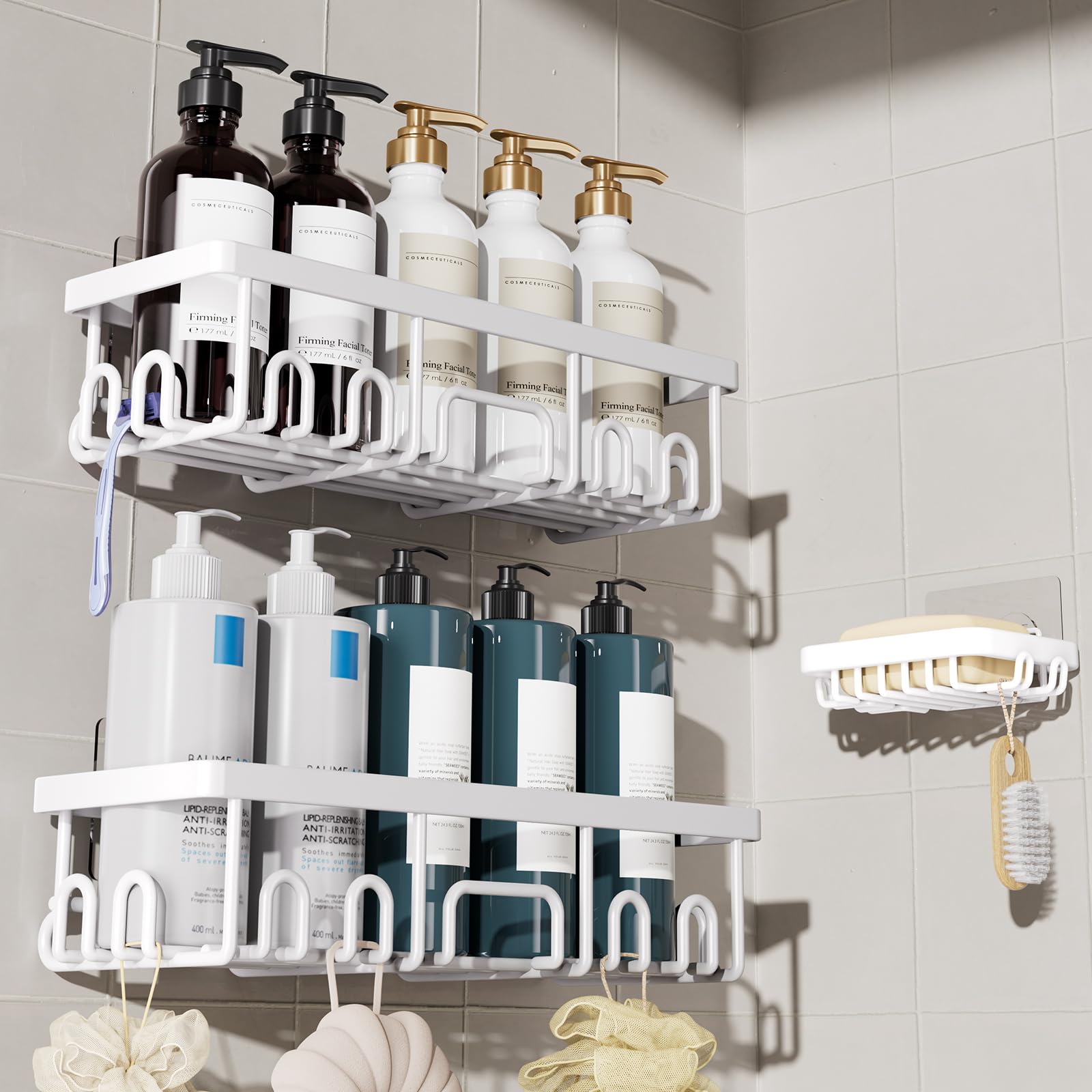 Veken Shower Caddy 6-Pack with Hooks, Bathroom Organizers & Storage, Black