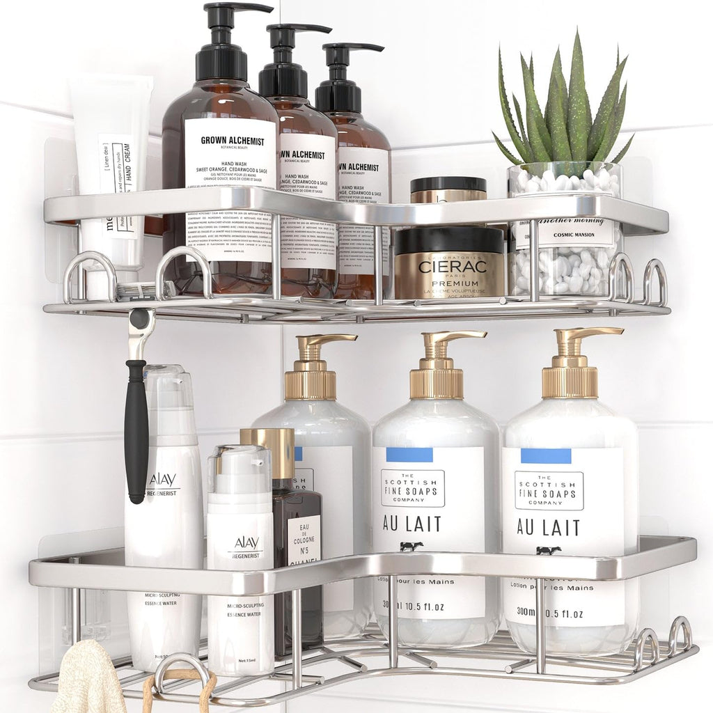 Sakugi Black Corner Shower Caddy Adhesive No Drilling Bathroom Shelves
