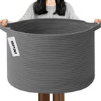 Large Woven Blanket Basket,65L Cotton Rope Laundry Basket