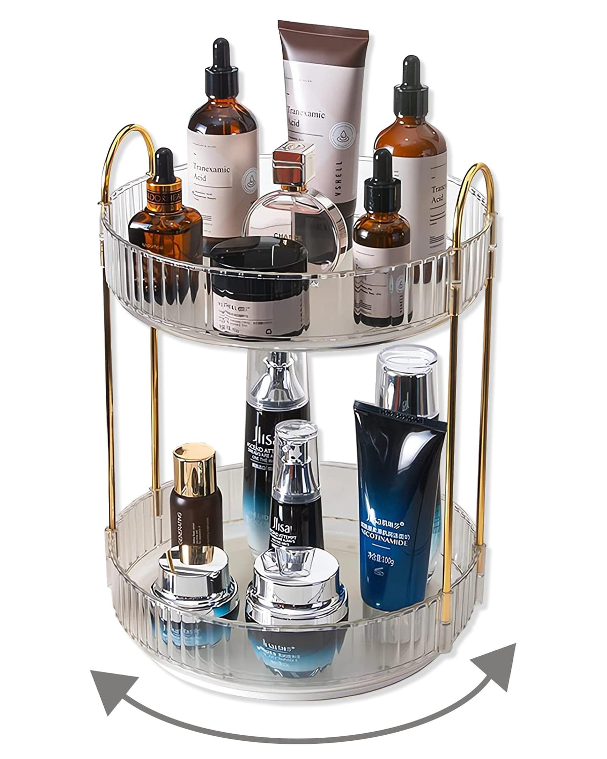 Asayuee 360 Rotating Makeup Organizer for Vanity,2 Tier Large Capacity Skincare Organizers,Bathroom Counter Organizer, Spinning Perfume Organizer & Vanity Organizer (Green-2 Tier)