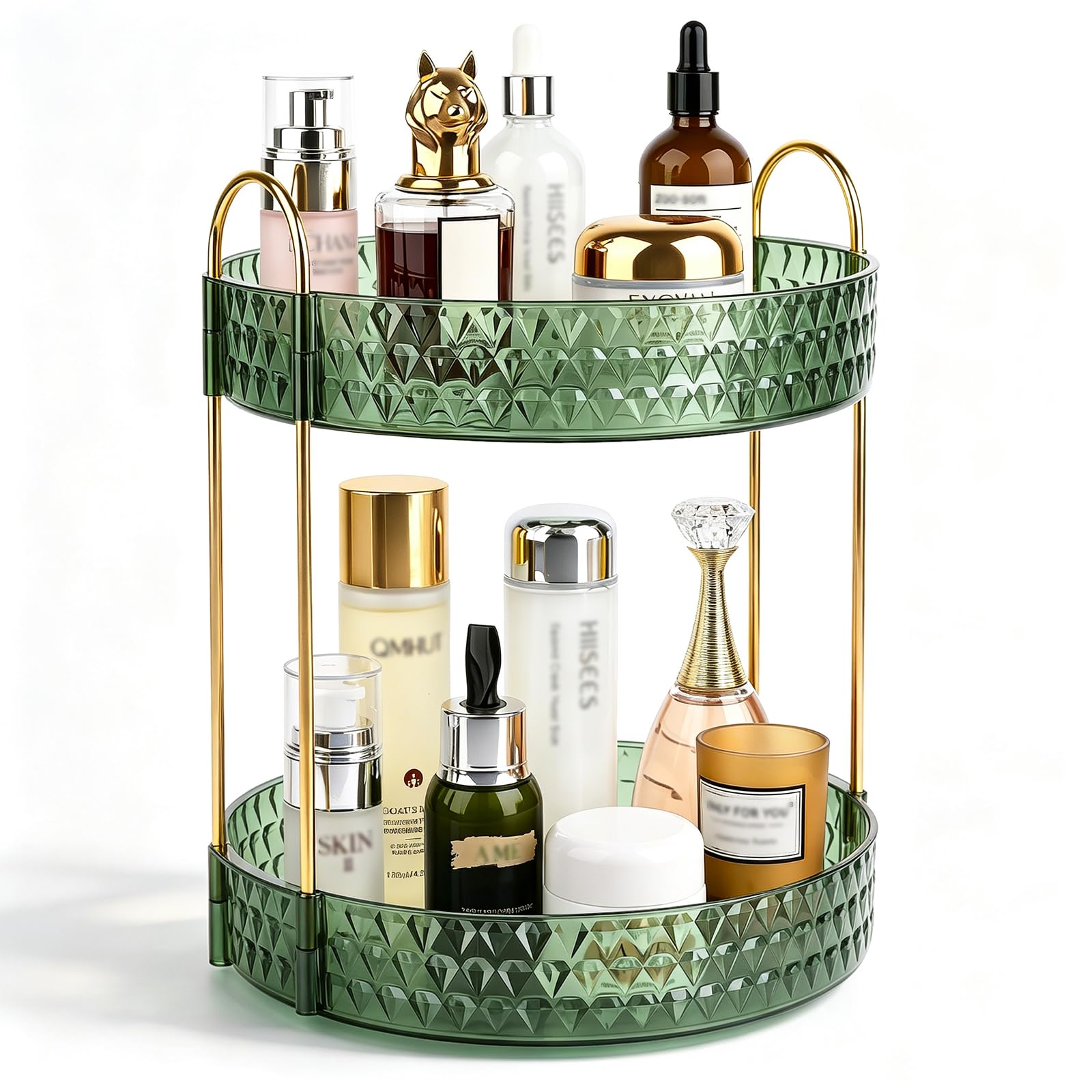 Large Capacity Rotating Makeup Organizer Perfume Stand Holder, 2 Tier Clear