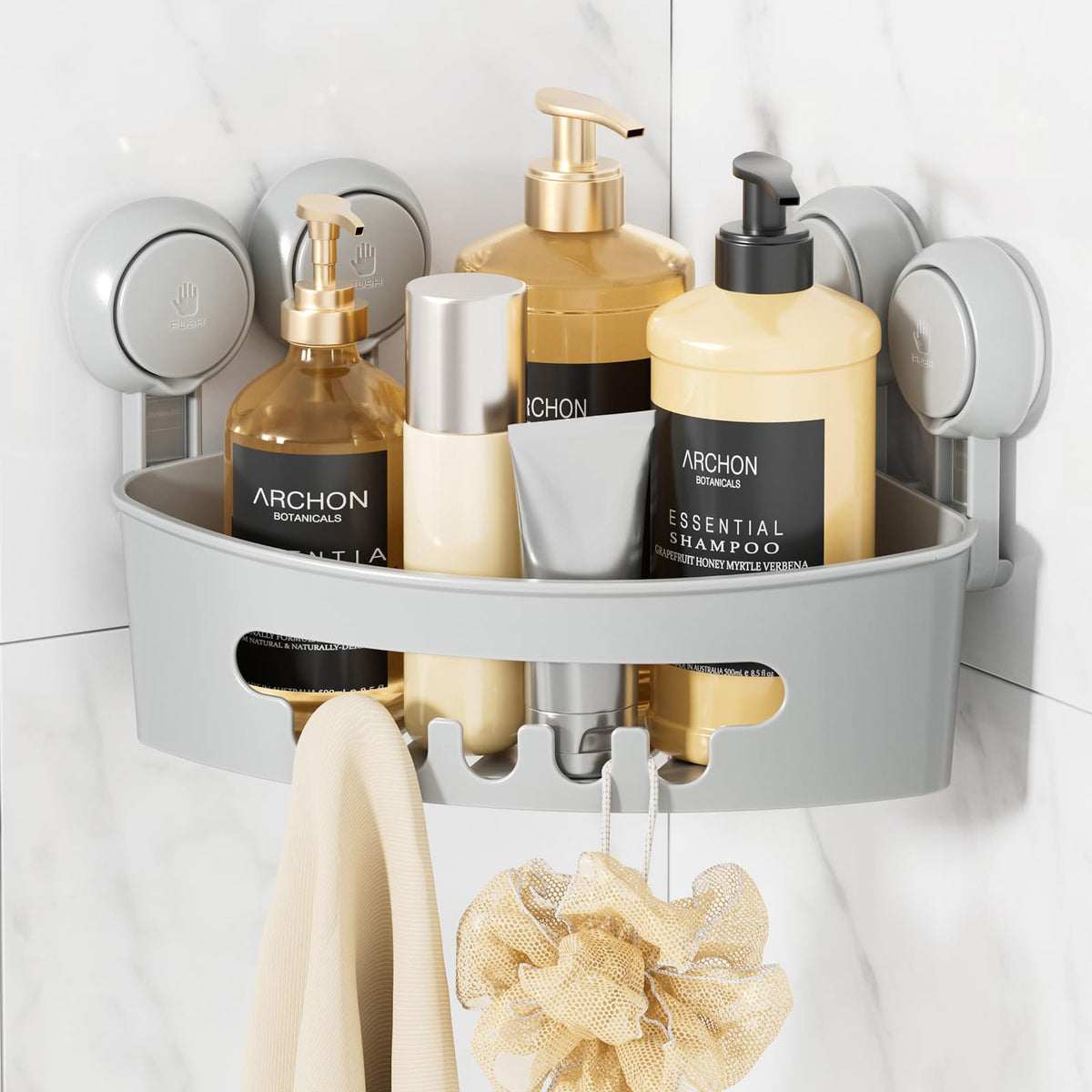 LEVERLOC Corner Shower Caddy Suction Cup, shower shelves suction cup, White