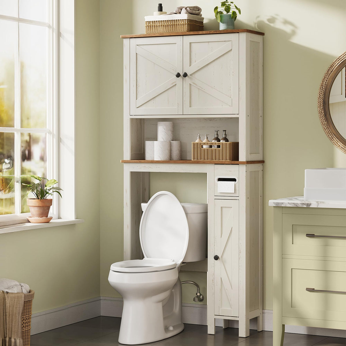 VASAGLE Over the Toilet Storage Cabinet, Doors, Adjustable Shelves, 24.6''W