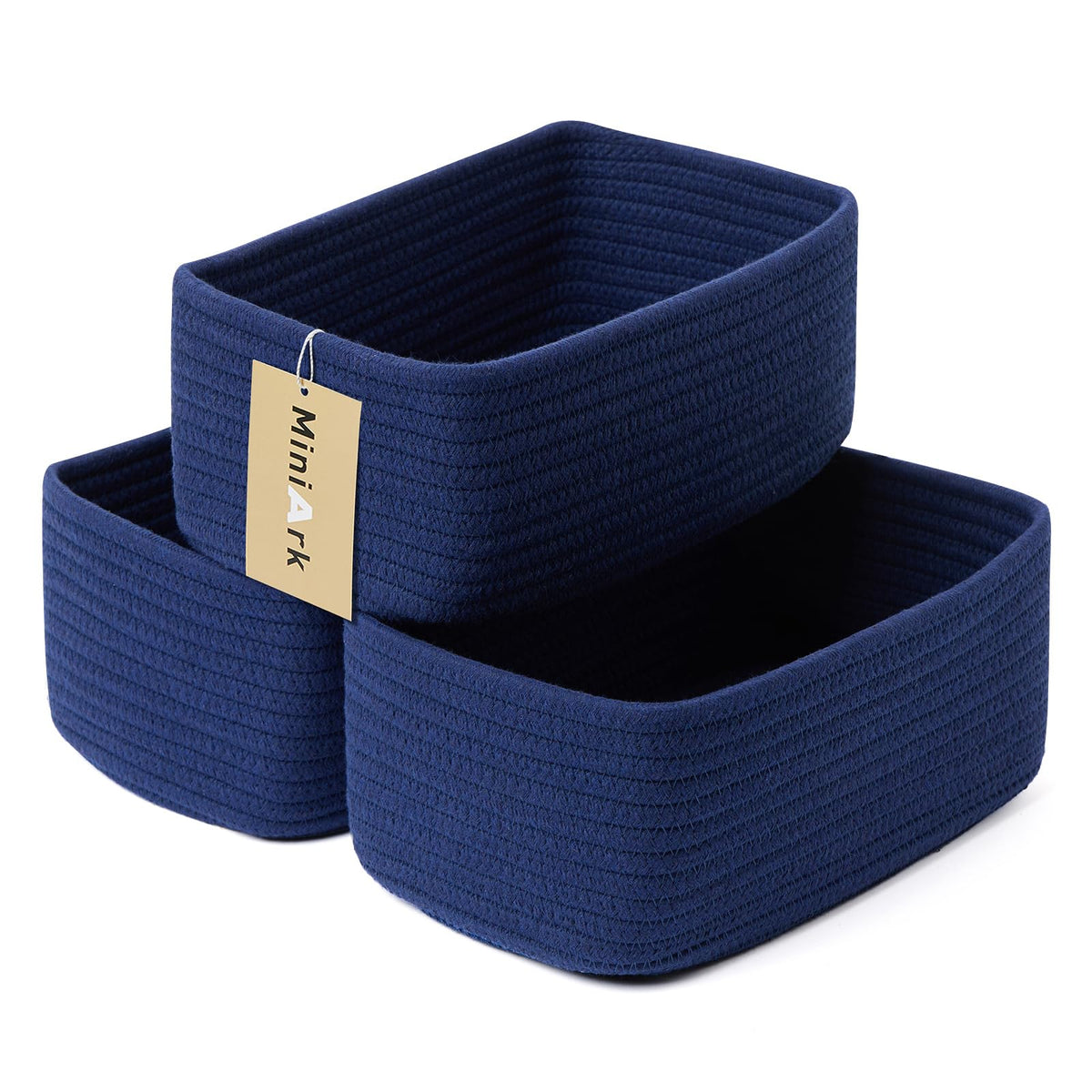 MiniArk Small Storage Baskets for Organizing | Closet Organizer Bins | Shelf Toy Basket | Woven Rope Baskets | Cube Decorative Box | Shallow Basket | L11.5xW7.5xH4.7| Brown