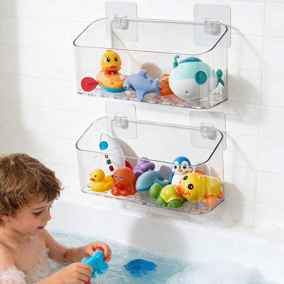 Bath Toy Storage Holder, 2 Pack Clear Bathtub Shower Caddy Shower Organizer