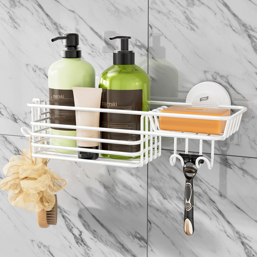 TAILI Shower Caddy Suction Cup 2 Pack with Hooks & Soap holder, Black