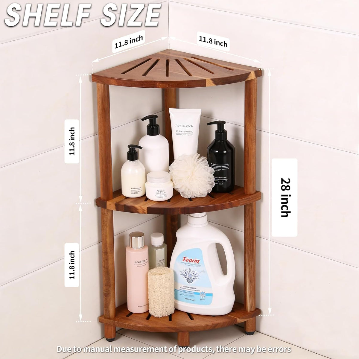 Corner Shelf Shower Caddy Stand 3 Tier for Bathroom, Space Saving Shower Organizer Corner Stand, Bathroom Shelves for Inside Shower - Home Decor & Bathroom Storage Acacia